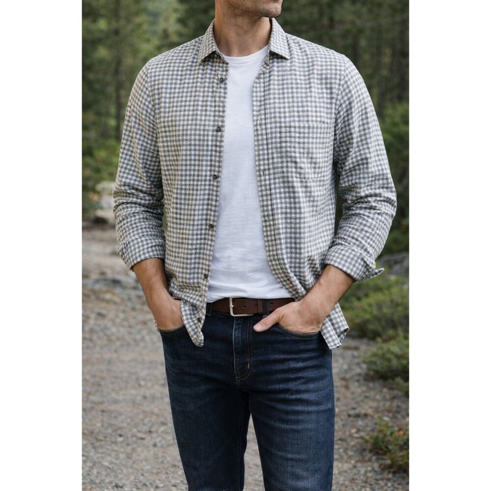 Chef Works Urban Blue Gingham Shirt Small Slim Modern Casual Preppy Work